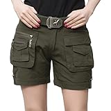 emansmoer Damen Baumwolle Camo Cargo Multi-Tasche Kurze Hosen Armee Militär Combat Taktisch Casual Outdoor Shorts (Größe 28, Armeegrün)
