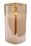 Hochwertige & Eckige LED Kerze im Glas Windlicht - Flammenlose & Flackernde Echtwachskerze (Gold, Höhe:17,50cm)
