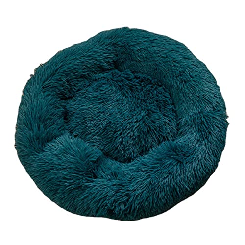 Zoomlie Beruhigendes Donut-Hundebett für mittelgroße und kleine Hunde und Katzen, flauschig, Anti-Angst-Hundebetten, Welpen-Sofa-Bett, warmes Plüsch-Haustierbett, Innen-Hundehaus (90 cm, Blau2)