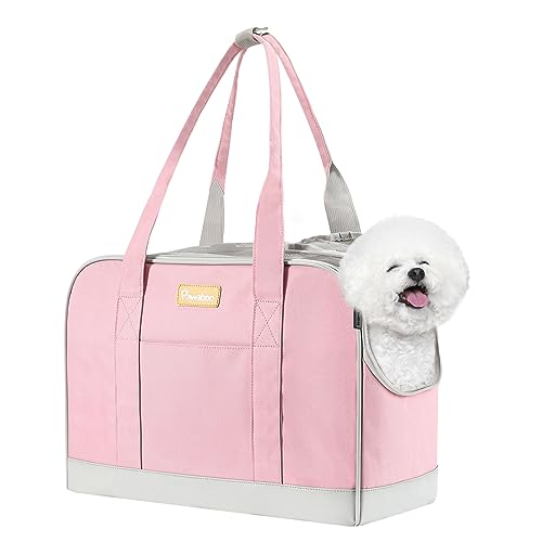 Pawaboo Hundetasche, Atmungsaktive Hundetragetasche mit Katzentasche Verstellbarem Sicherheitsgurt und Taschen für Einkaufen Reisen, Tragetasche für Kleine Mittlere Hund Katze, Rosa