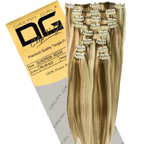 Dream Girl 14 inch Colour 6/16/613 Clip On Hair Extensions