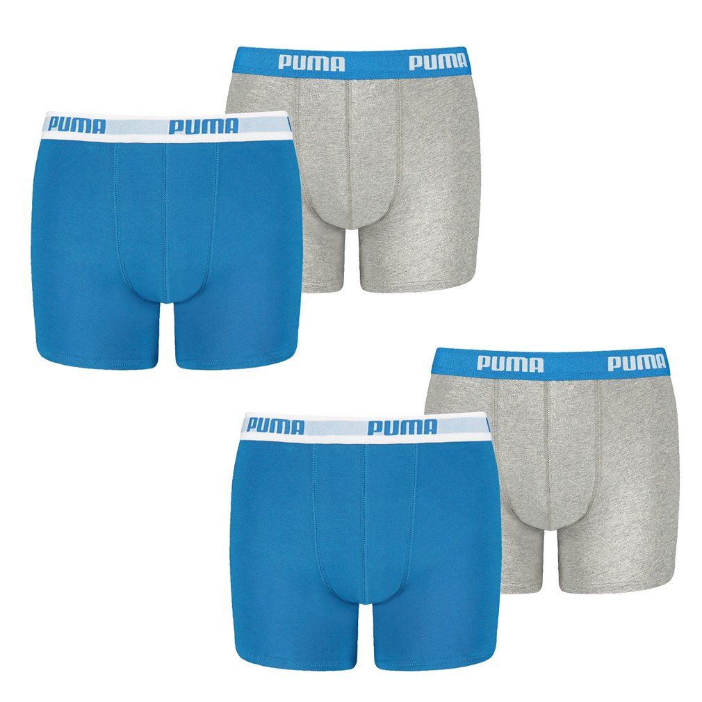 PUMA 4 er Pack Boxer Boxershorts Jungen Kinder Unterhose Unterwäsche, Farbe:417 - Blue/Grey, Bekleidung:176
