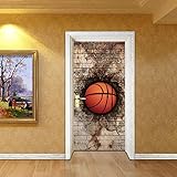 3D kreative Türaufkleber Basketball Kunst Tür Poster selbstklebende abnehmbare Türfolie Türtapete für Schlafzimmer, Bad und andere Innentüren88x200cm