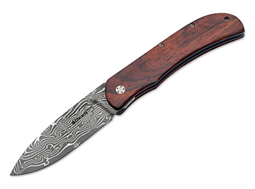 BÖKER PLUS Unisex - Erwachsene Messer Exskelibur 1 Damast Cocobolo Taschenmesser, braun, 20,5 cm