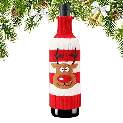 WolFum Weihnachts-Weinflaschenhülle – niedliche und lustige Weihnachtspullover-Weinflaschenhülle, gestrickte Weinpullover-Hülle für Weihnachtsparty-Dekorationen, Geschenk. Doppelter Komfort