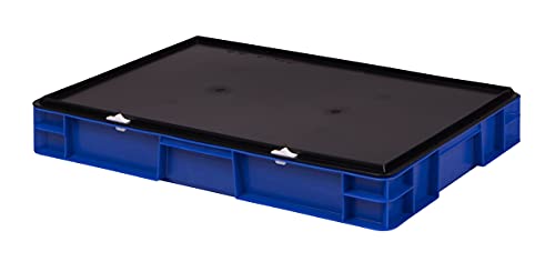 Stabile Profi Aufbewahrungsbox Stapelbox Eurobox Stapelkiste mit Deckel, Kunststoffkiste lieferbar in 5 Farben und 21 Größen für Industrie, Gewerbe, Haushalt (blau, 60x40x8 cm)