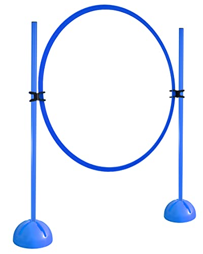 SPORTIKEL24 Kombi-Ring-Hürdenset – Ring ø 65 cm & Stangen 100 cm – Training der Sprungkraft & Koordination – mit befüllbarem X-Standfuß – Agility-Hürde für Fußball, Leichtathletik & Hundesport (Blau)