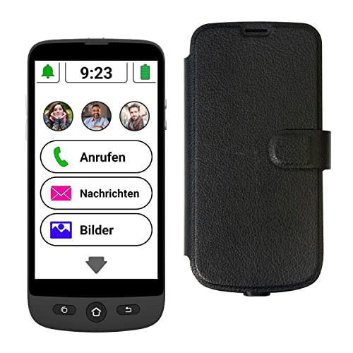 amplicomms M510-M 4G-Smartphone für Senioren mit magnetischem Ladekabel und Walletcase Schutzhülle - Einfach zu bedienendes Großtasten-Handy. Version DE - IT - CH