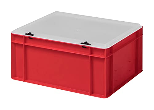 Design Eurobox Stapelbox Lagerbehälter Kunststoffbox in 5 Farben und 16 Größen mit transparentem Deckel (matt) (rot, 40x30x18 cm)