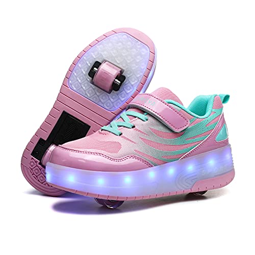 Unisex-Kinder LED Rollschuhe mit Rollen 7 Farben Lichter Leuchtend Rollenschuhe USB Aufladbare Blinken Skateboardschuhe Outdoor Doppelräder Sportschuhe für Mädchen Jungen