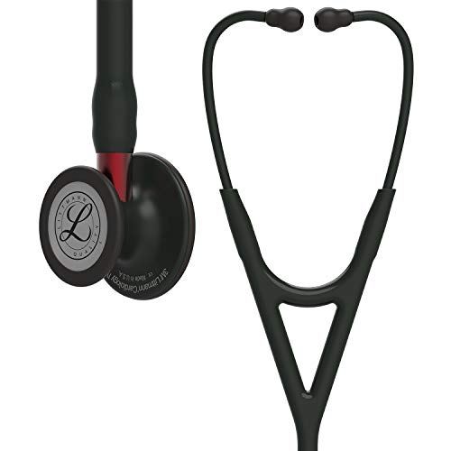 3M Littmann Cardiology IV Stethoskop für die Diagnose, Black-Edition Bruststück, schwarzer Schlauch, roter Schlauchanschluss und schwarzer Ohrbügel, 69 cm, 6200