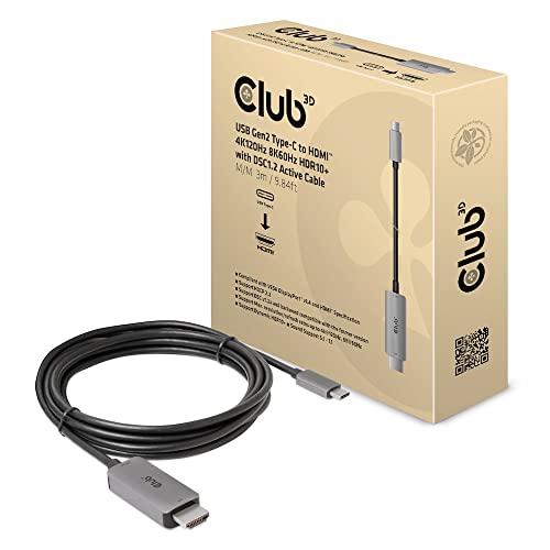 Club3D USB Gen2 Type-C auf HDMI™ 4K120Hz/8K60Hz HDR10, DSC1.2 Aktives Kabel St./St. 3m