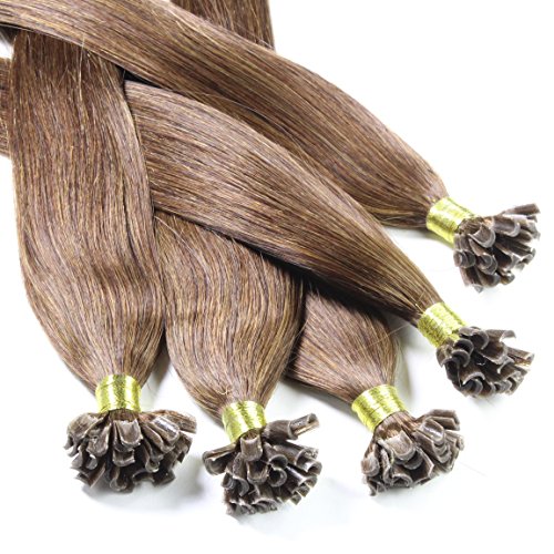 hair2heart 200 x 1g Echthaar Bonding Extensions, glatt - 60cm - #4 braun, Keratin Haarverlängerung Bondings