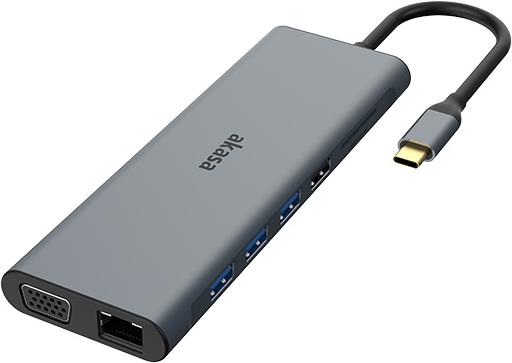 Akasa USB Type-C 14-in-1 Dock | Dual 4K HDMI, 1080P VGA, 2 Typ-C-Anschlüsse, 3 USB 3.2, 2 USB 2.0, Ethernet, SD/Micro Kartenleser, Audio-Buchse, 60W PD, Space Grey | AK-CBCA28-18BK