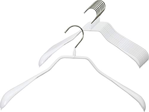 MAWA Kleiderbügel, 10 Stück, körpergeformte und rutschfeste Metallbügel für Jacken, Mäntel, Blazer und Jacketts, 360° drehbarer Haken, hochwertige Antirutsch-Beschichtung, 38 cm, Weiß