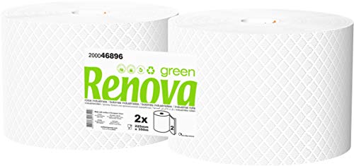 Renova Green Mehrzweckspulen | 2 Spulen à 350 m | weißes Papier 2 Schichten | Ecolabel-Zertifikat