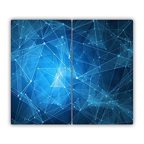 Tulup Schneidebrett Abdeckung Spritzschutz 2x30x52 cm Kochplattenabdeckung Blau Herdabdeckplatte Gehärtetes Glas - Blaue Linien