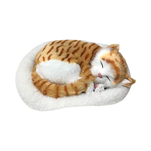 ZQYX Schlafende Katze auf Pad Puppenspielzeug Simulation schlafender Hund mit Matte Realistische schlafende Plüsch-atmende Katze Realistisches Katzen Kuscheltier Spielzeug für Decor