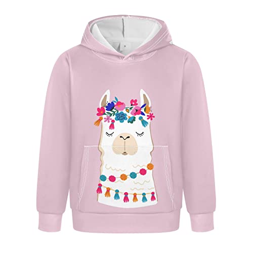 Linomo Kinder Kapuzenpullover Süß Tier Lama Hoodie Sweatshirt Pullover Hooded Hoody mit Kängurutasche für 4-10 Jahre Jungen Mädchen