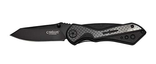 Camillus Machine Klappmesser, 7 cm Carbonitride Titanium 420 Stahlklinge, GFN/Carbon Griff, schwarz, 17,1 cm