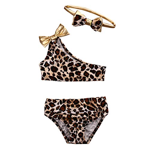 Carolilly 3-teiliger Badeanzug für kleine Mädchen, Bikini im Leopardenmuster, ohne Träger, für Neugeborene Mädchen (0-8 Jahre), Mehrfarbig 12- 24 Monate