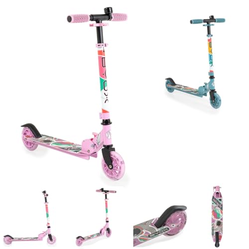 Byox Kinderroller Miracle faltbar LED-PU-Räder ABEC-7 Klingel Höhe einstellbar, Farbe:rosa