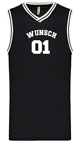 Wunschnummer + Name Basketball University Trikot Tank Shirt Navy Black White S M L XL XXL 3XL Teamshirt Personalisierbar (Black-White, XXL)