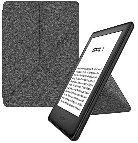MyGadget Origami Hülle für Amazon Kindle Paperwhite 10.Generation (Modell 2019 - J9G29R - 6 Zoll) - Kunstleder - Auto Sleep / Wake Funktion - Flip Case in Grau