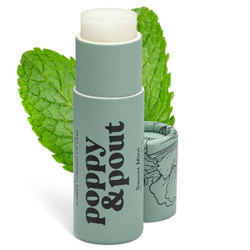 Poppy & Pout 100% Natural Lip Balm, 0.3oz Cardboard Tube, Hand-filled - Beeswax, Vitamin E, Organic Coconut Oil, Cruelty Free (Sweet Mint)