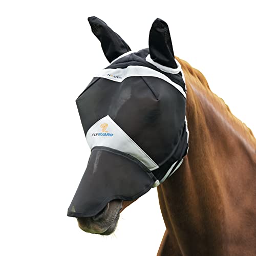 Shires New Fine Mesh with Ears and Nose Extension Fly Mask Extra Full Size Black Orange