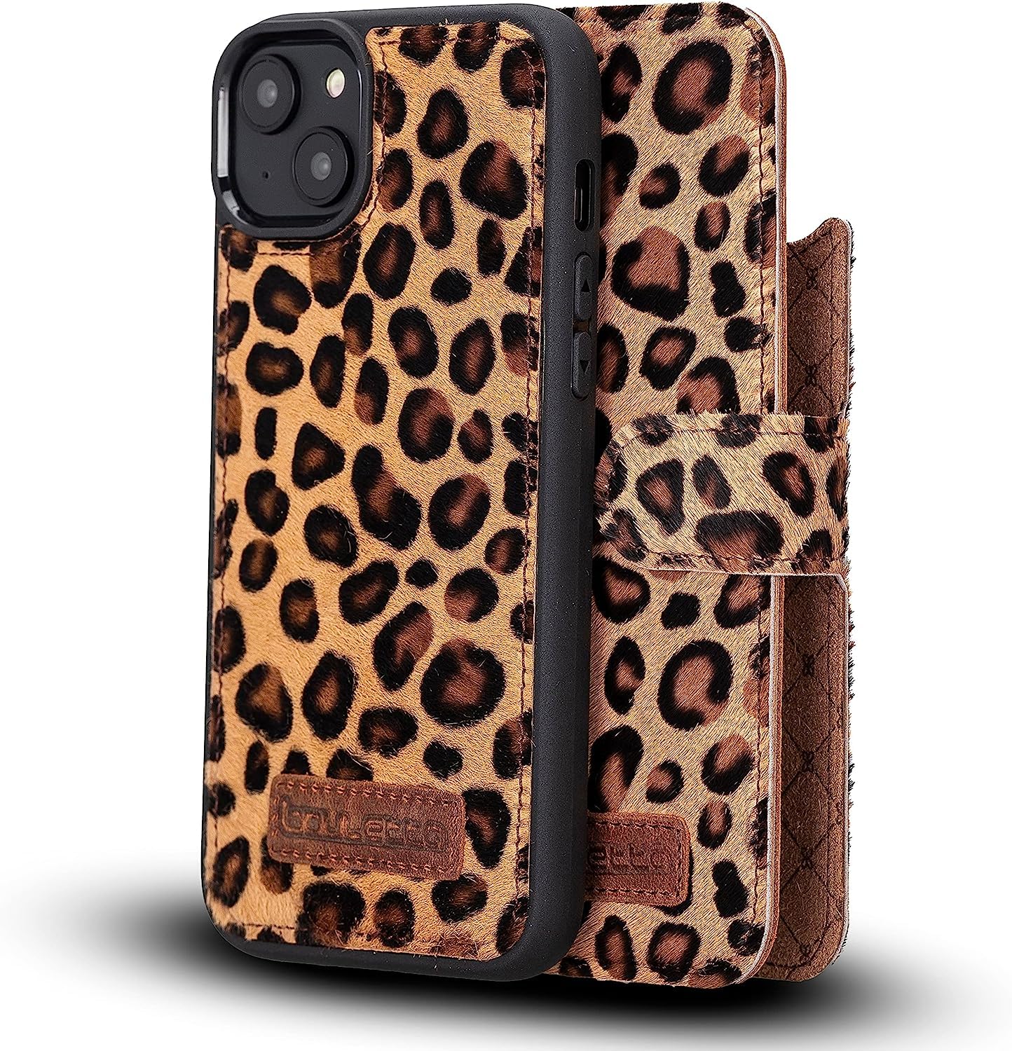 Bouletta iPhone 14-6.1 - Hochqualitative Abnehmbare Handyhülle/Schutzhülle - Echtes Leder mit 3 Kartenfächern und 1 Geldscheinfach - mehrere Farben zur Auswahl (Leopard Design)