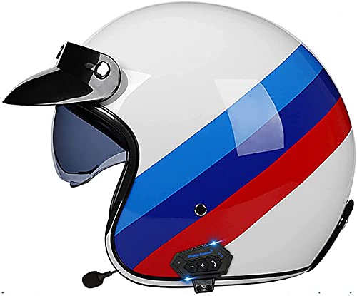 ZLYJ Open Face Motorradhelm Klappbare Sonnenblende ECE-Zugelassener Motorrad-Crash-Jet-Helm Mit Bluetooth-Mikrofon Roller 3/4 Halbhelm A,XL(61-62cm)