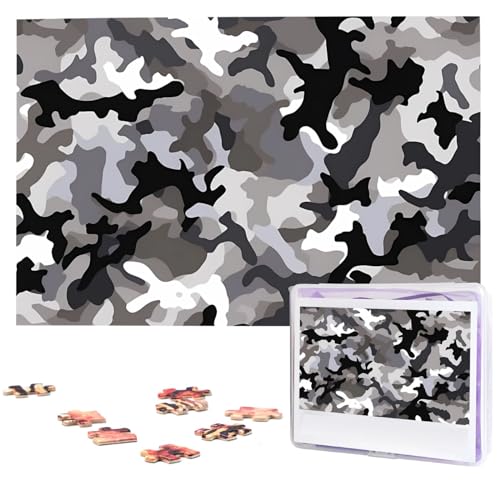 Schwarz Grau Weiß Camo Puzzles 1000 Teile Personalisierte Puzzles Fotos Puzzle für Familie Bild Puzzle für Erwachsene Hochzeit Geburtstag (74,9 x 50 cm)