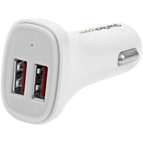 StarTech.com Dual Port USB KFZ Ladegerät, 24W/4.8, Weiß, 2 Port USB Autoladegerät