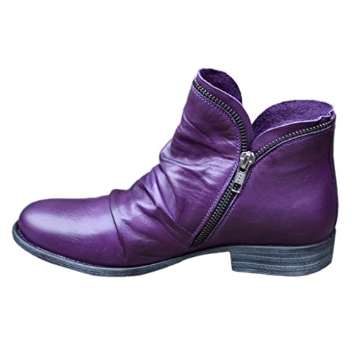 Stiefel Frauen Mode Casual Retro Solid Colors Kurzer Knöchel Reißverschluss Schuhe (37,Lila)
