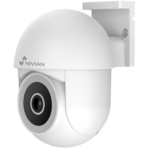 NIVIAN - Mini-PTZ-Kamera, WLAN, 2,4 GHz, 2 K, 360-Grad-Fernbedienung, mit Autoracking-Funktion und Menschenerkennung, Nachtsicht, 10 m, geeignet für den Außenbereich, kompatibel mit Alexa und Google