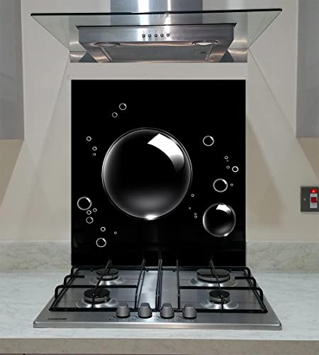 Splash back Tempered Glass Panel Kitchen Bubbles on the Black Background, Any Size, Va Art Glass (wide 60 x height 70 /cm)