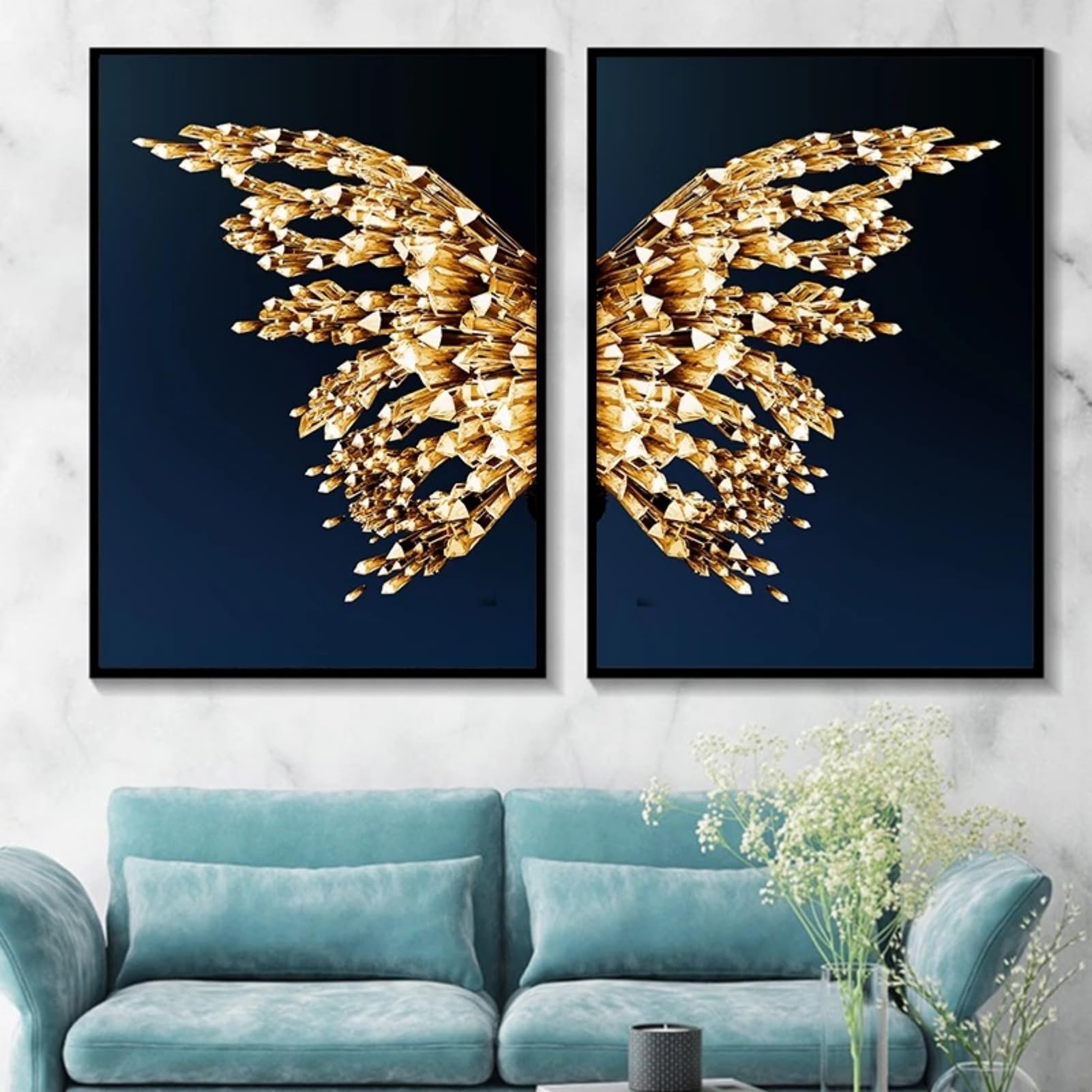 EXQUILEG 2er Goldener Schmetterling Poster Set, Moderne Goldener Schmetterling Wanddekoration Minimalistische Stil Leinwand Wandkunst Bilder Ohne Rahmen (60 * 85cm)
