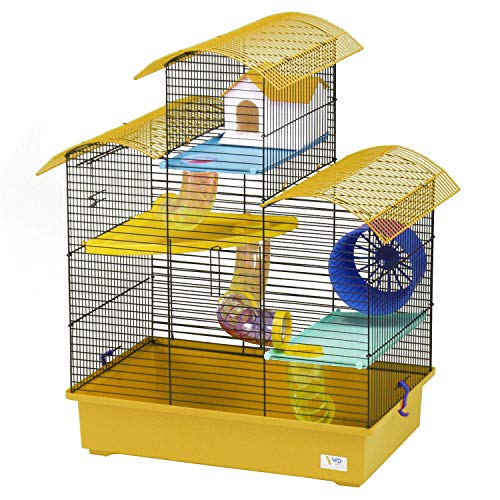 decorwelt Hamsterkäfige Gelb Außenmaße 54x38x64,5 Nagerkäfig Hamster Plastik Kleintier Käfig mit Zubehör