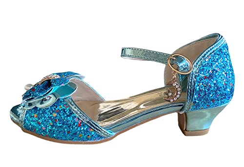 La Señorita Prinzessinnen Schuhe ELSA - Kinder Schuhe Mädchen - Brauts Schuhe - Blau - halb offene Schuhe - Spanishe Flamenco Shuhe (Numeric_32)