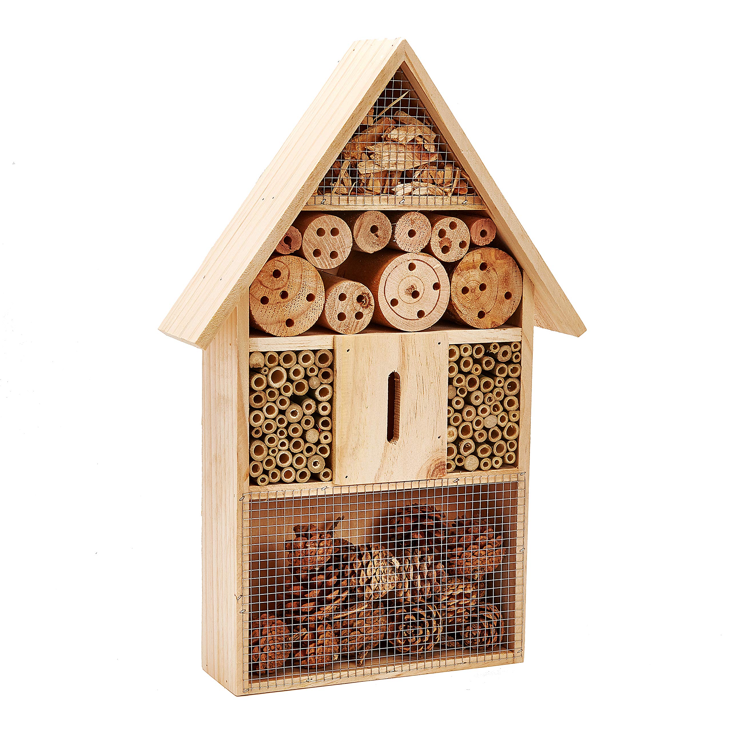Pet Ting Insektenhotel aus Holz, Biene, Schmetterling, Marienkäfer, großes Holzhaus, 48 cm