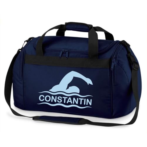 minimutz Sporttasche Schwimmen für Kinder - Personalisierbar mit Name - Schwimmtasche Duffle Bag für Mädchen und Jungen (dunkelblau)
