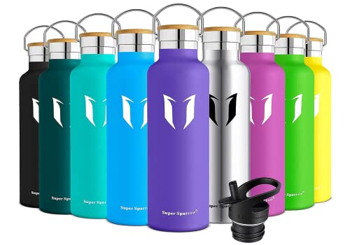 Super Sparrow Trinkflasche Edelstahl Wasserflasche - 750ml - Isolier Flasche mit Perfekte Thermosflasche für Das Laufen, Fitness, Yoga, Im Freien und Camping | Frei von BPA (Lavender)