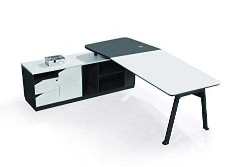 Jet-line Design Chef Schreibtisch 'Carolina' 2,2 m in Farbe weiß/anthrazit Arbeitsplatz Büro Ausstattung Büromöbel Tisch Hochwertig Homeoffice Home Office