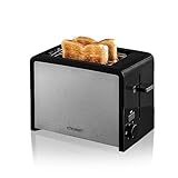 Cloer 3210 Toaster, 825 W, für 2 Toastscheiben, integrierter Brötchenaufsatz, Nachhebevorrichtung, Krümelschublade, wärmeisoliert, Edelstahl, Schwarz