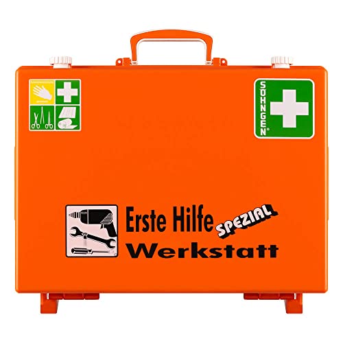 SÖHNGEN Erste-Hilfe-Koffer Werkstatt, Wandhalterung, orange, ASR A4.3/DIN 13157 aus Kunststoff, Art.-Nr. 360111