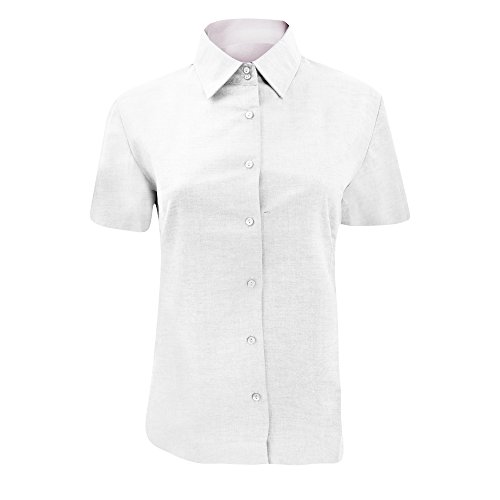 Russell Collection Easy Care Oxford Bluse, Kurzarm 4XL,Weiß