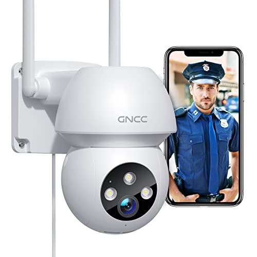 GNCC Überwachungskamera Aussen WLAN, 2.4Ghz WLAN Kamera Überwachung Aussen 360° PTZ Auto-Track Farbige Nachtsichtkamera mit Bewegungserkennung, IP66 wasserdichte, 2-Wege-Audio