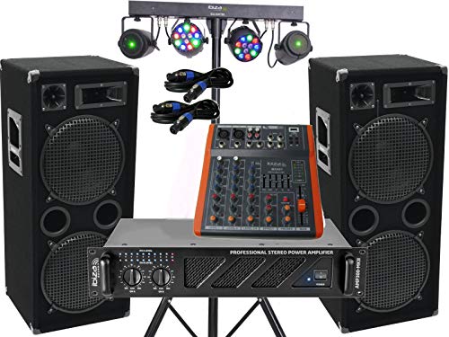 Komplett Set-9 Power Anlage LED Licht Musikanlage DJ 2400 Watt 4x30cm