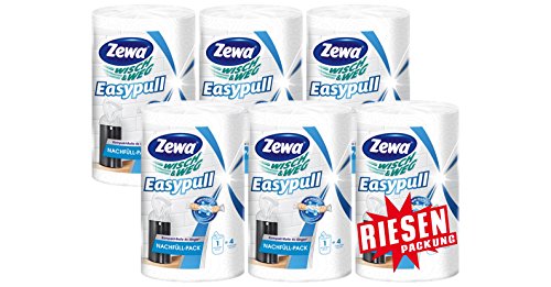 Zewa Wisch und Weg Easypull Nachfüllrolle für mobilen Papierspender, saugstarke und reißfeste Wischtücher Kompaktrolle, 6 Rollen x 160 Blatt